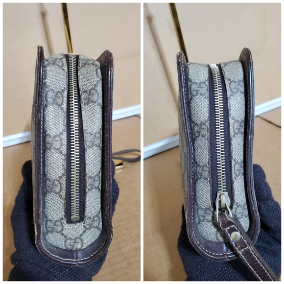 Gucci Gg Supreme Beige/Brown Leather Wristlet - Picture 10 of 13